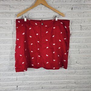 Woman Within Womens Skort 20W Plus Cotton Zip Fly Red Watermelons Casual C10E